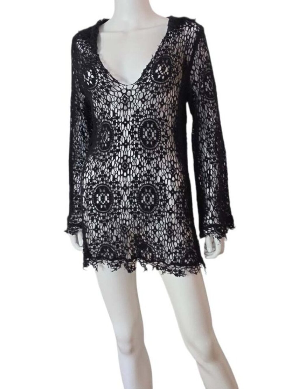 Nightcap by Carisa Rene Crochet Hooded Swimsuit Cover Up Top